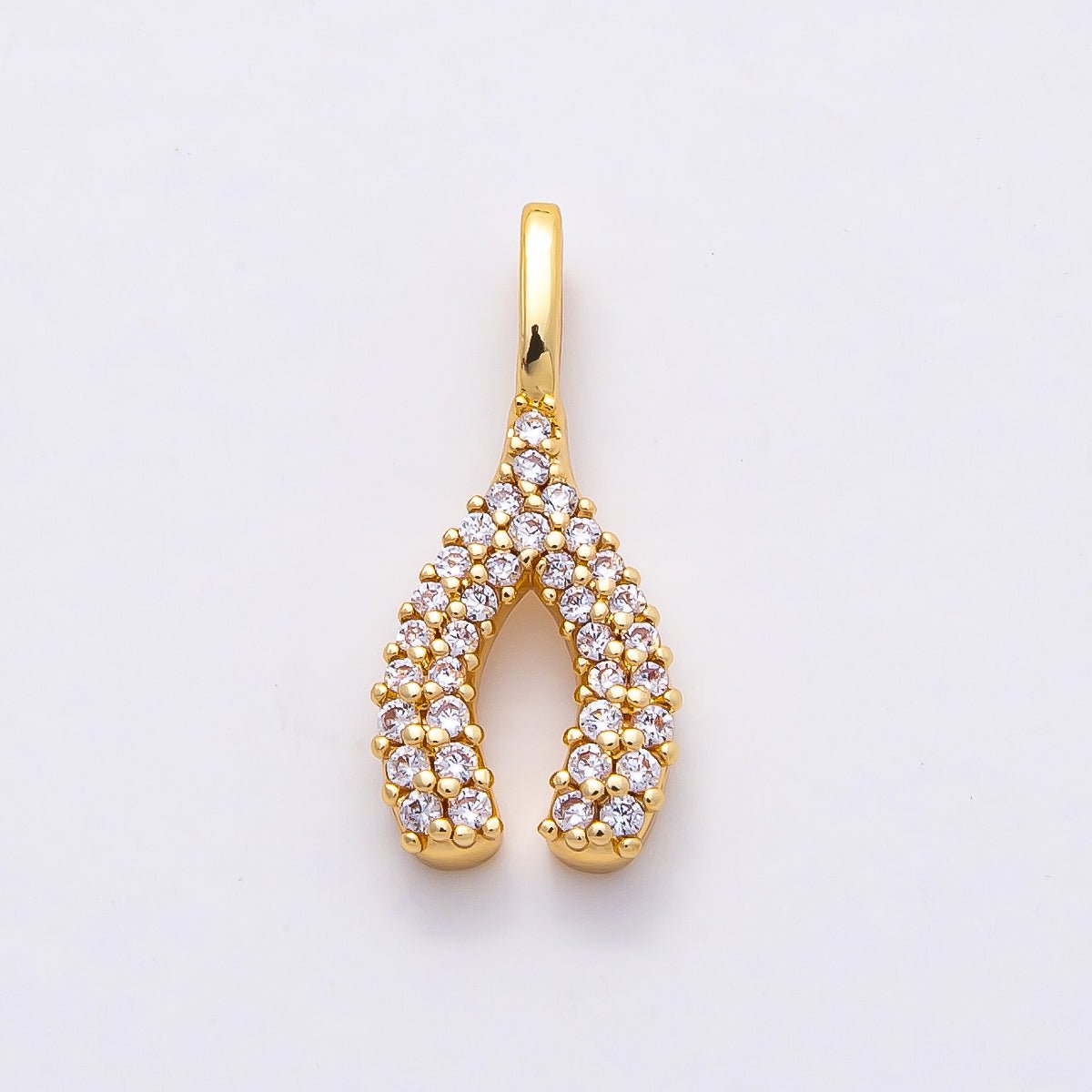 16K Gold Filled 18mm Clear Micro Paved CZ Wishbone Lucky Mini Pendant | Charms - 00848 - DLUXCA