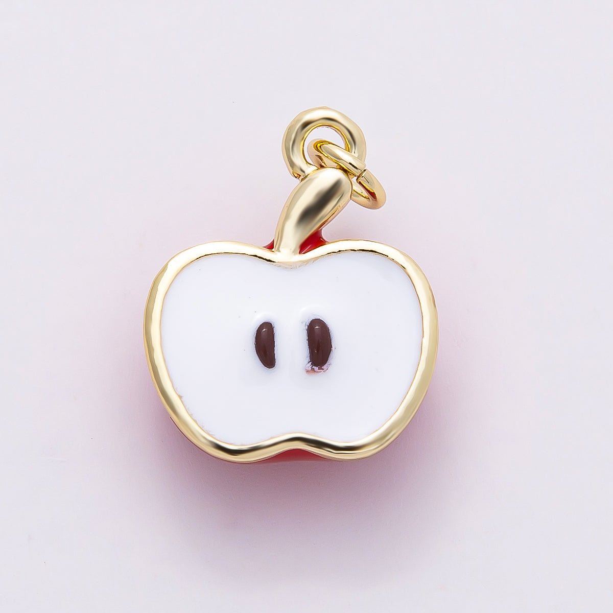 16K Gold Filled 18mm Enamel Half Slice Apple Fruit Charm | Charms - 00852 - DLUXCA
