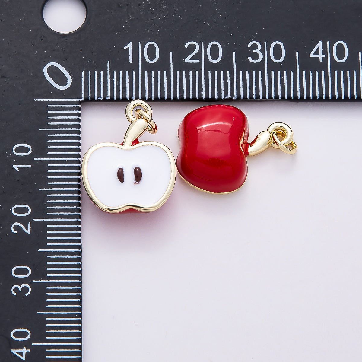 16K Gold Filled 18mm Enamel Half Slice Apple Fruit Charm | Charms - 00852 - DLUXCA