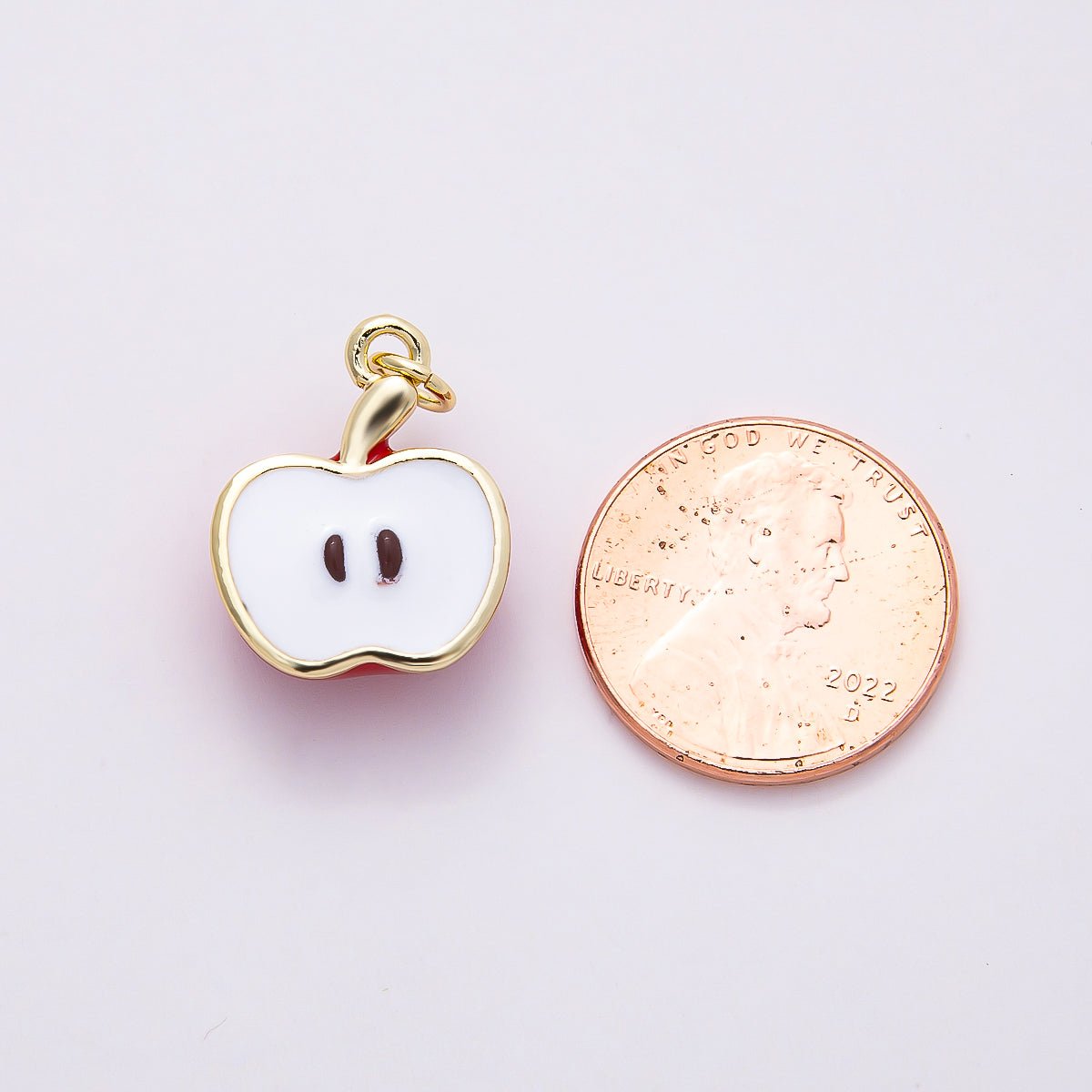 16K Gold Filled 18mm Enamel Half Slice Apple Fruit Charm | Charms - 00852 - DLUXCA