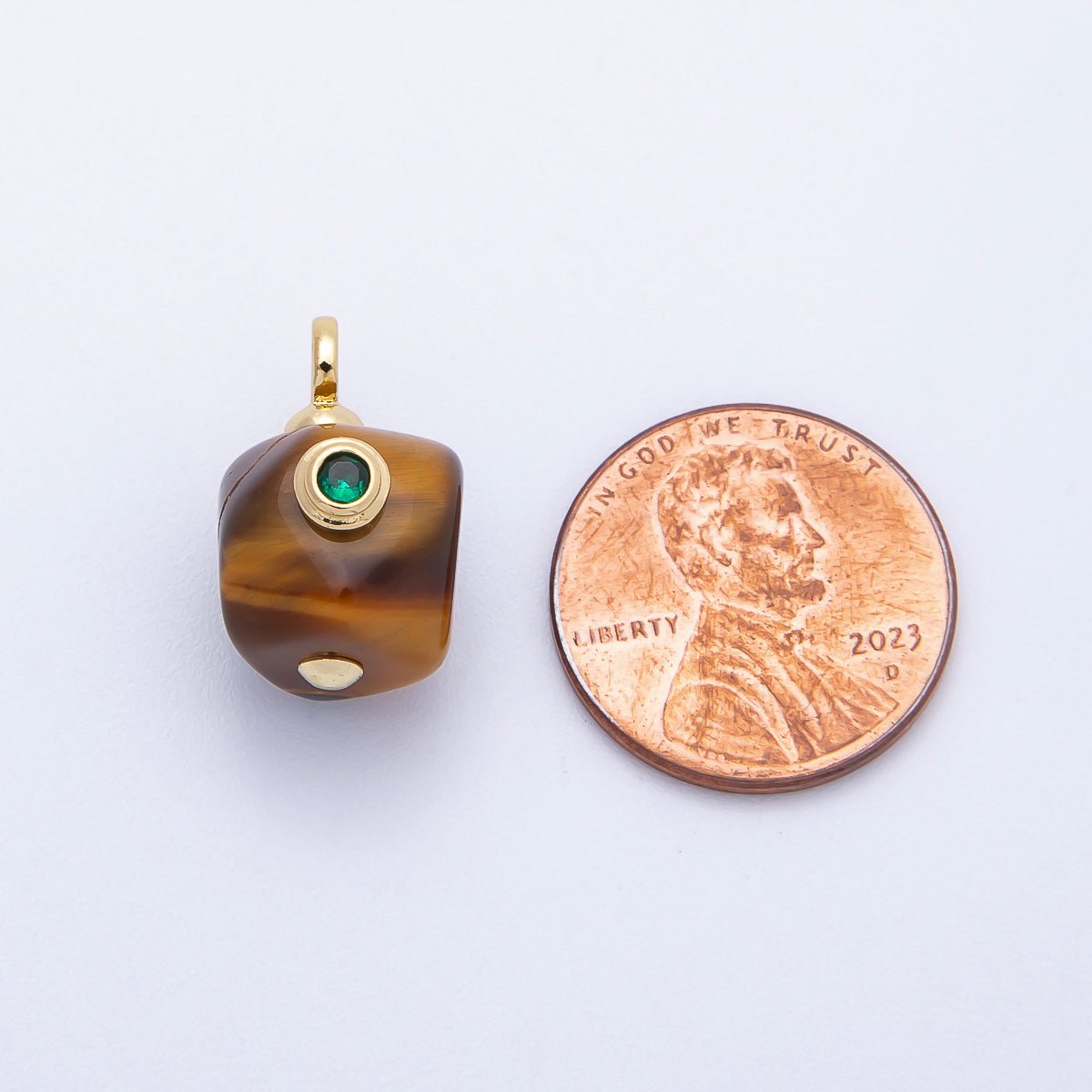 16K Gold Filled 18mm Green CZ Tiger Eye Gemstone Mini Charm | Charms - 00650 - DLUXCA