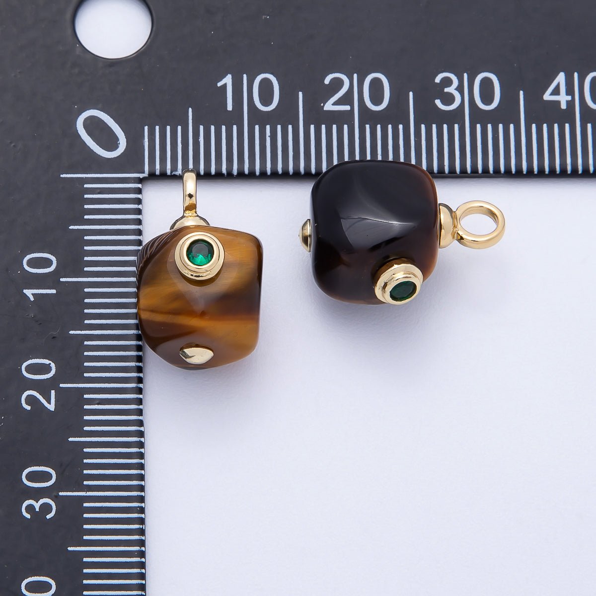 16K Gold Filled 18mm Green CZ Tiger Eye Gemstone Mini Charm | Charms - 00650 - DLUXCA