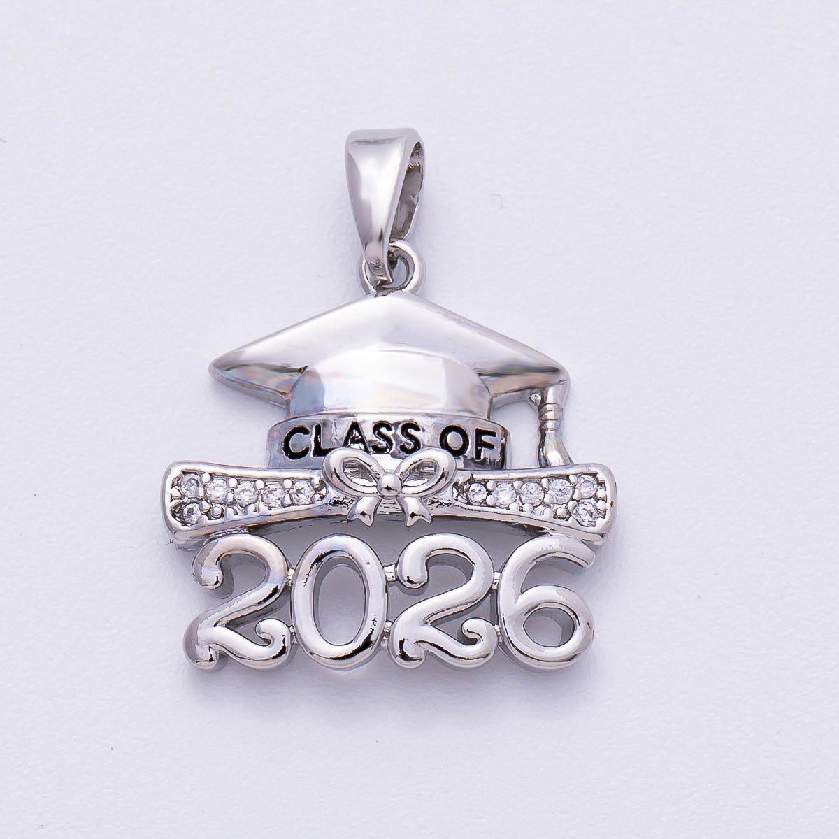 16K Gold Filled 18mm Micro Paved CZ Diploma 2026 Graduation Charm Pendant in Gold & Silver | Charms - 00487 - Charms - 00488 - DLUXCA