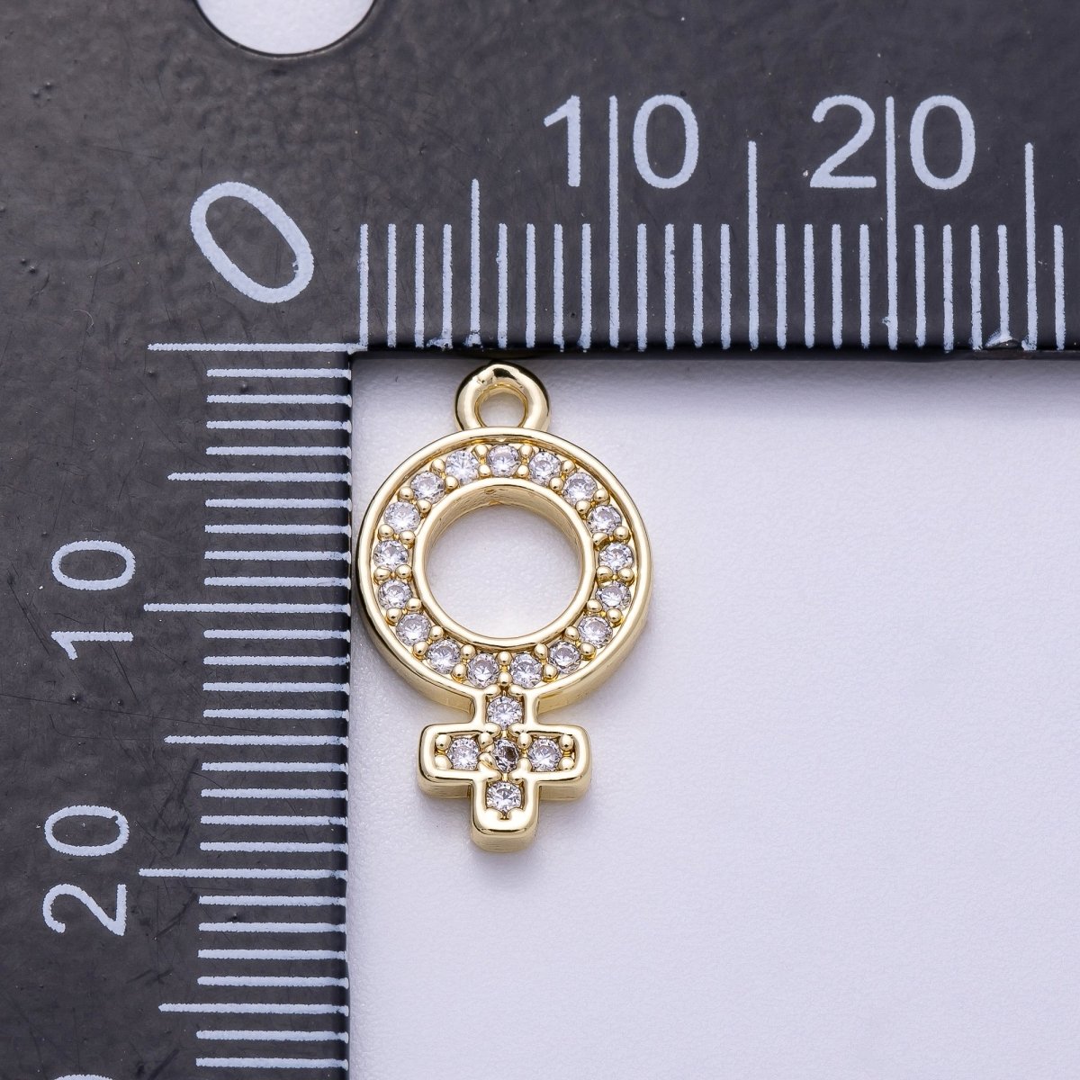 16K Gold Filled 18mm Micro Paved CZ Female Symbol Open Charm | Charms - 00563 - DLUXCA