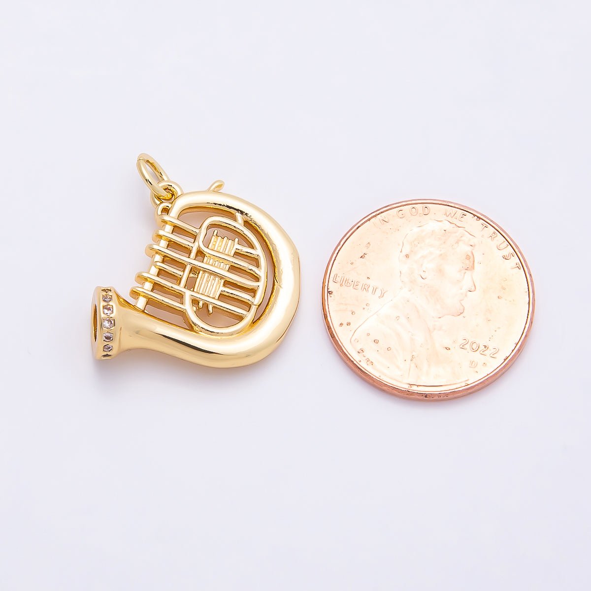 16K Gold Filled 18mm Micro Paved CZ French Horn Musical Instrument Charm | Charms - 00859 - DLUXCA