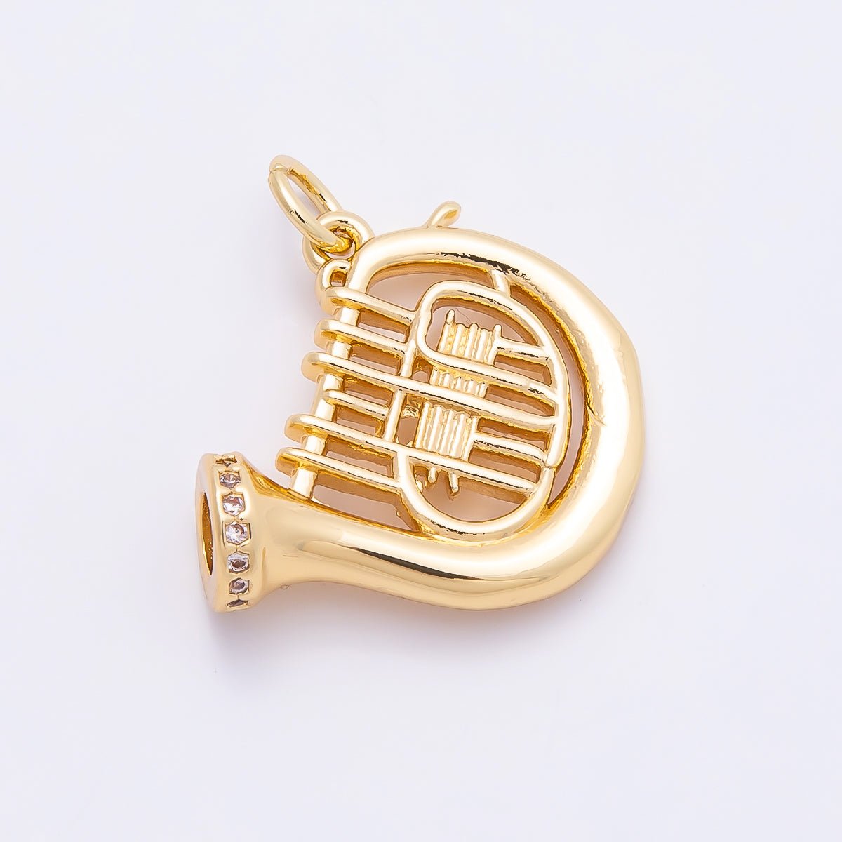 16K Gold Filled 18mm Micro Paved CZ French Horn Musical Instrument Charm | Charms - 00859 - DLUXCA