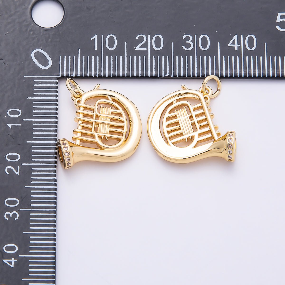 16K Gold Filled 18mm Micro Paved CZ French Horn Musical Instrument Charm | Charms - 00859 - DLUXCA