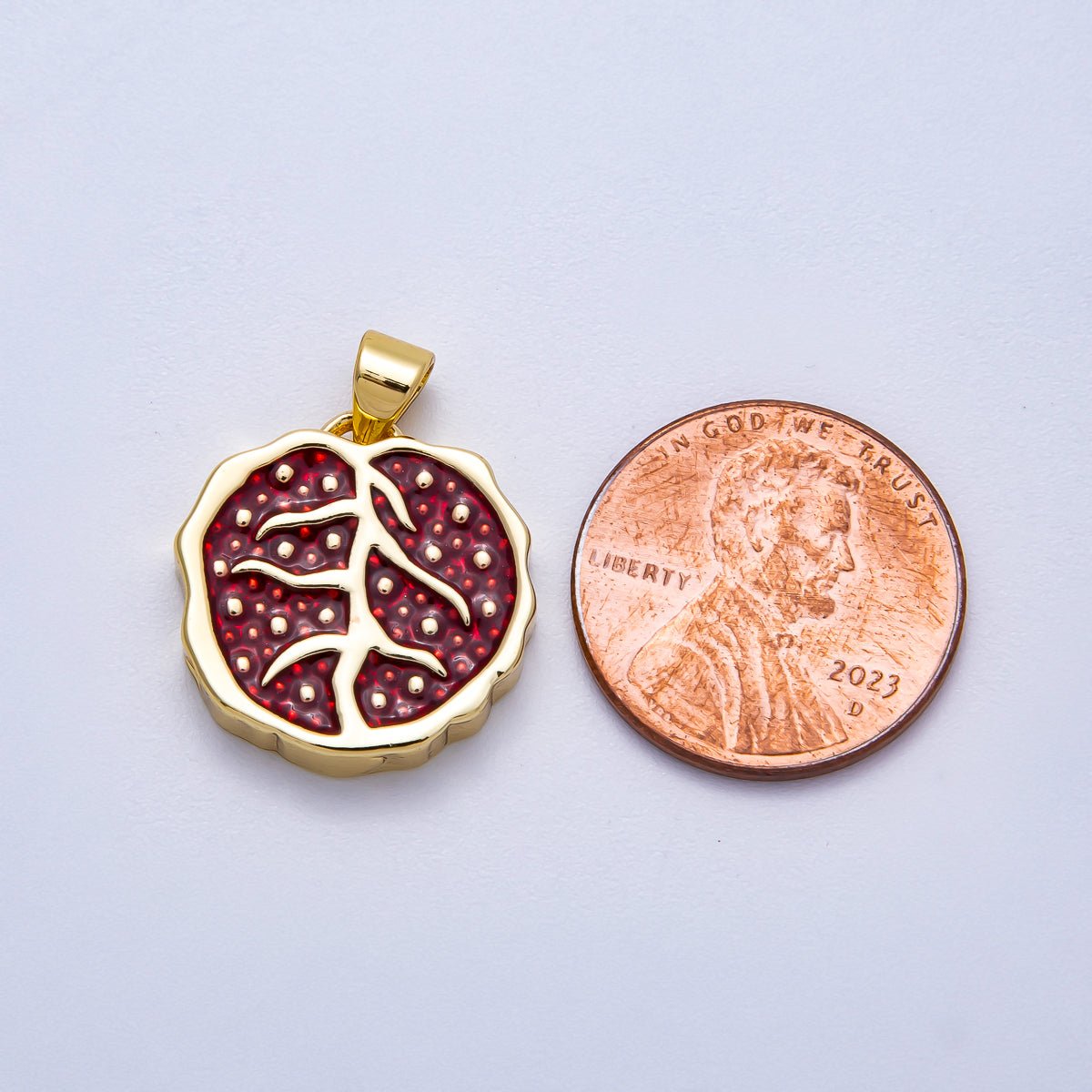 16K Gold Filled 18mm Red Enamel Pomegranate Fruit Pendant | Charms - 00620 - DLUXCA