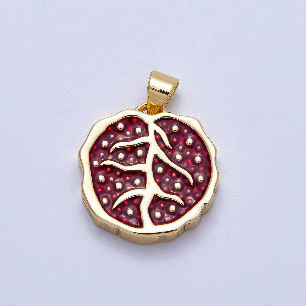 16K Gold Filled 18mm Red Enamel Pomegranate Fruit Pendant | Charms - 00620 - DLUXCA