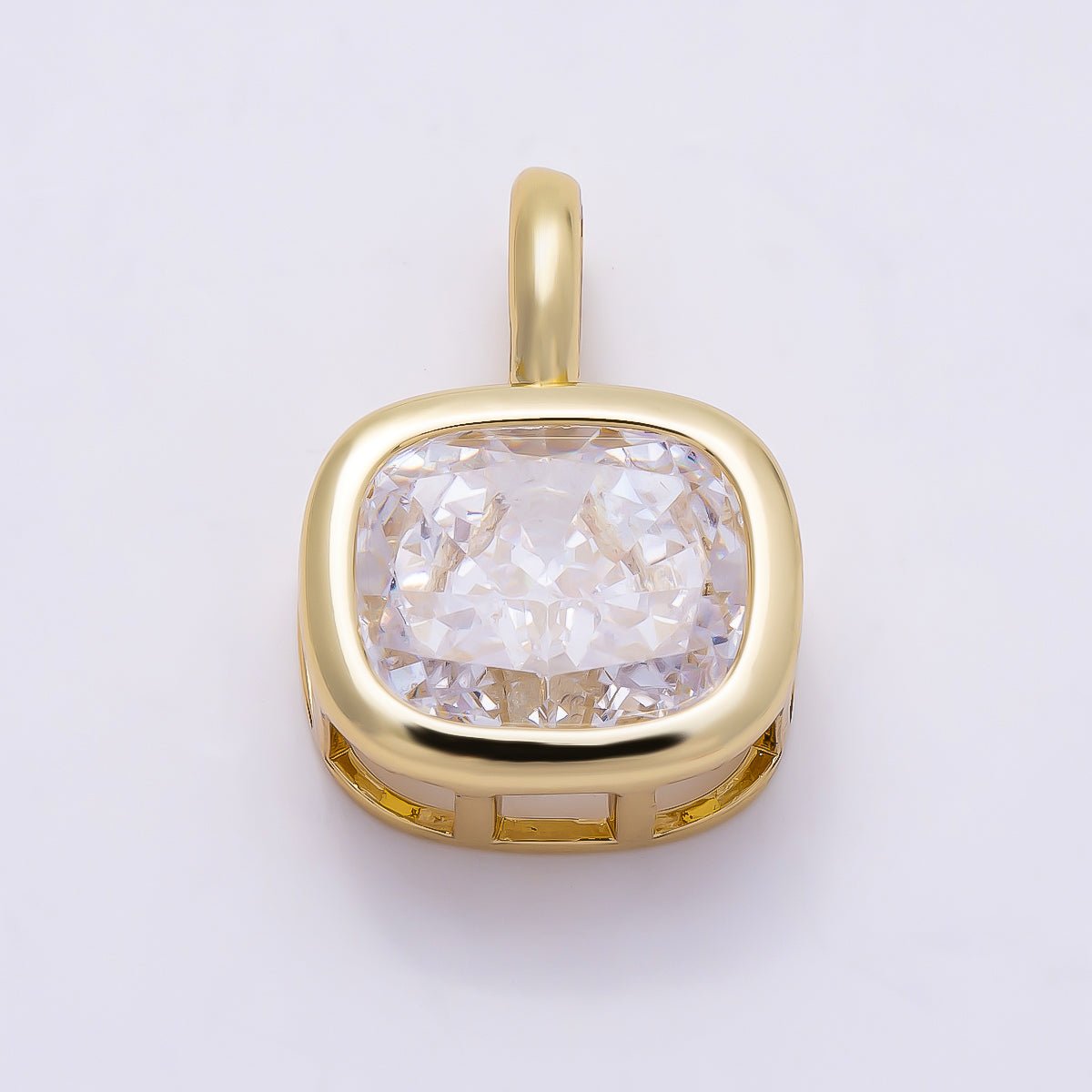 16K Gold Filled 19.5mm Baguette CZ Rounded Bezel Solitaire Pendant in Gold & Silver | Charms-01270 Charms-01271 - DLUXCA