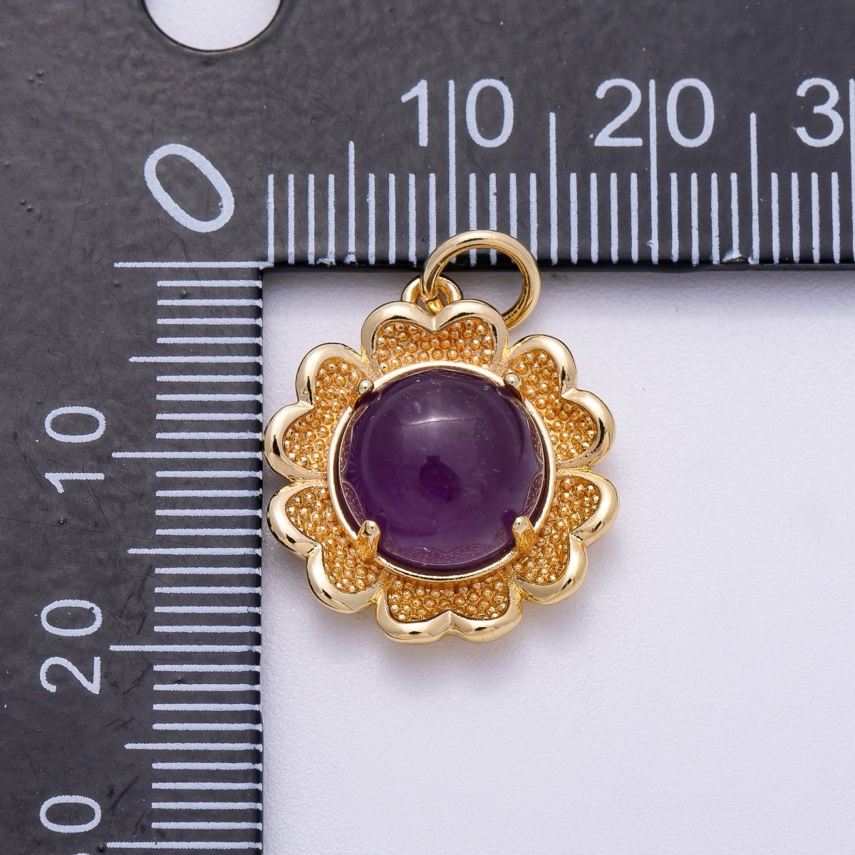 16K Gold Filled 19mm Amethyst, Carnelian Cabochon Gemstone Flower Charm | Charms - 00608 Charms - 00609 - DLUXCA