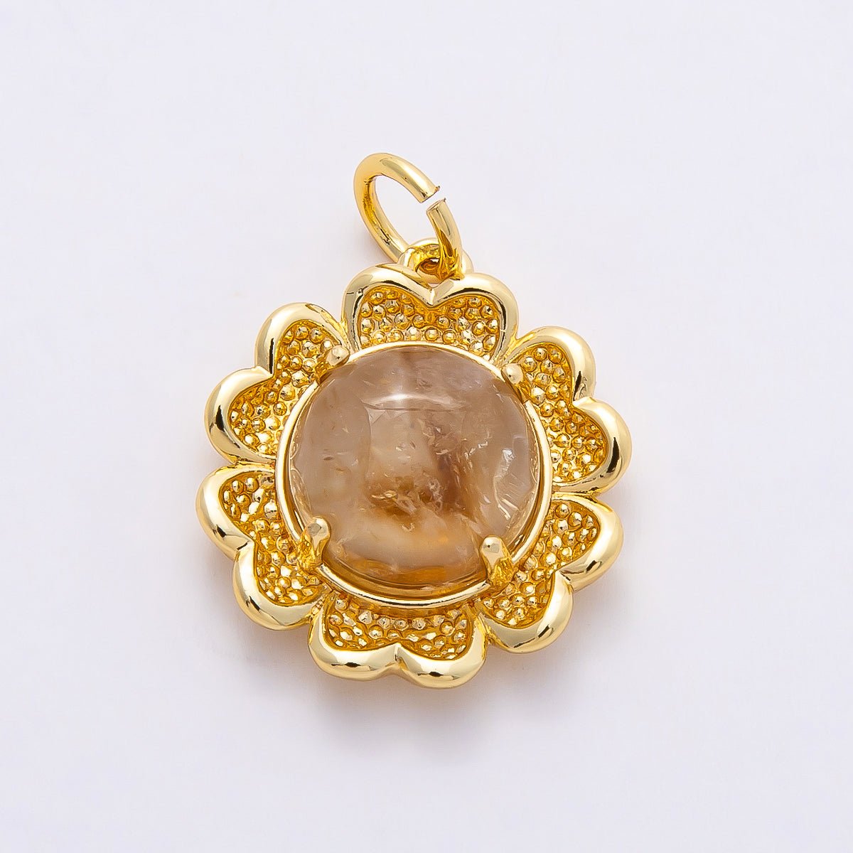 16K Gold Filled 19mm Aquamarine, Citrine Natural Gemstone Blooming Flower Charm | Charms - 00766 Charms - 00767 - DLUXCA