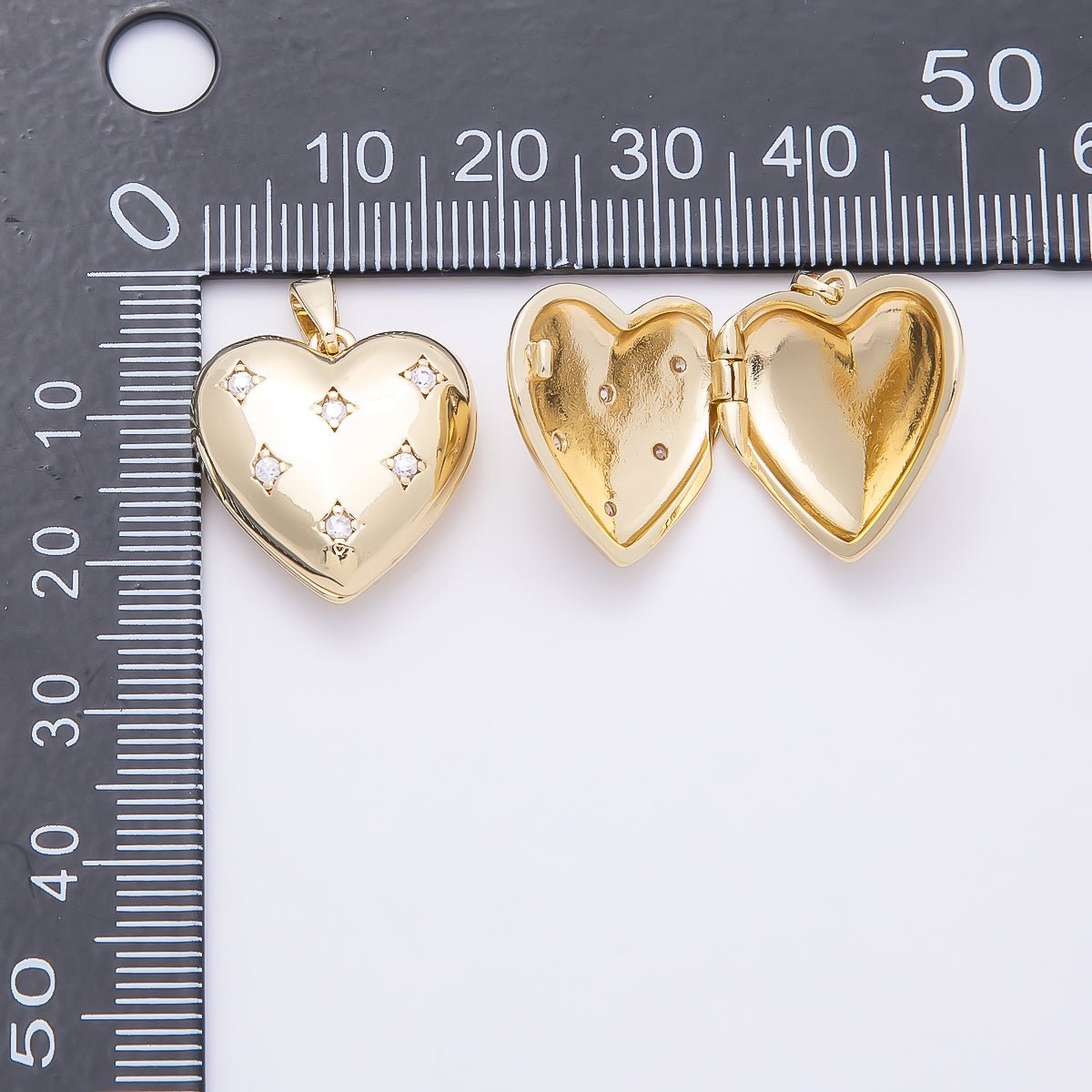 16K Gold Filled 19mm Clear CZ Starburst Dotted Love Heart Locket Pendant | Charms-01036 - DLUXCA