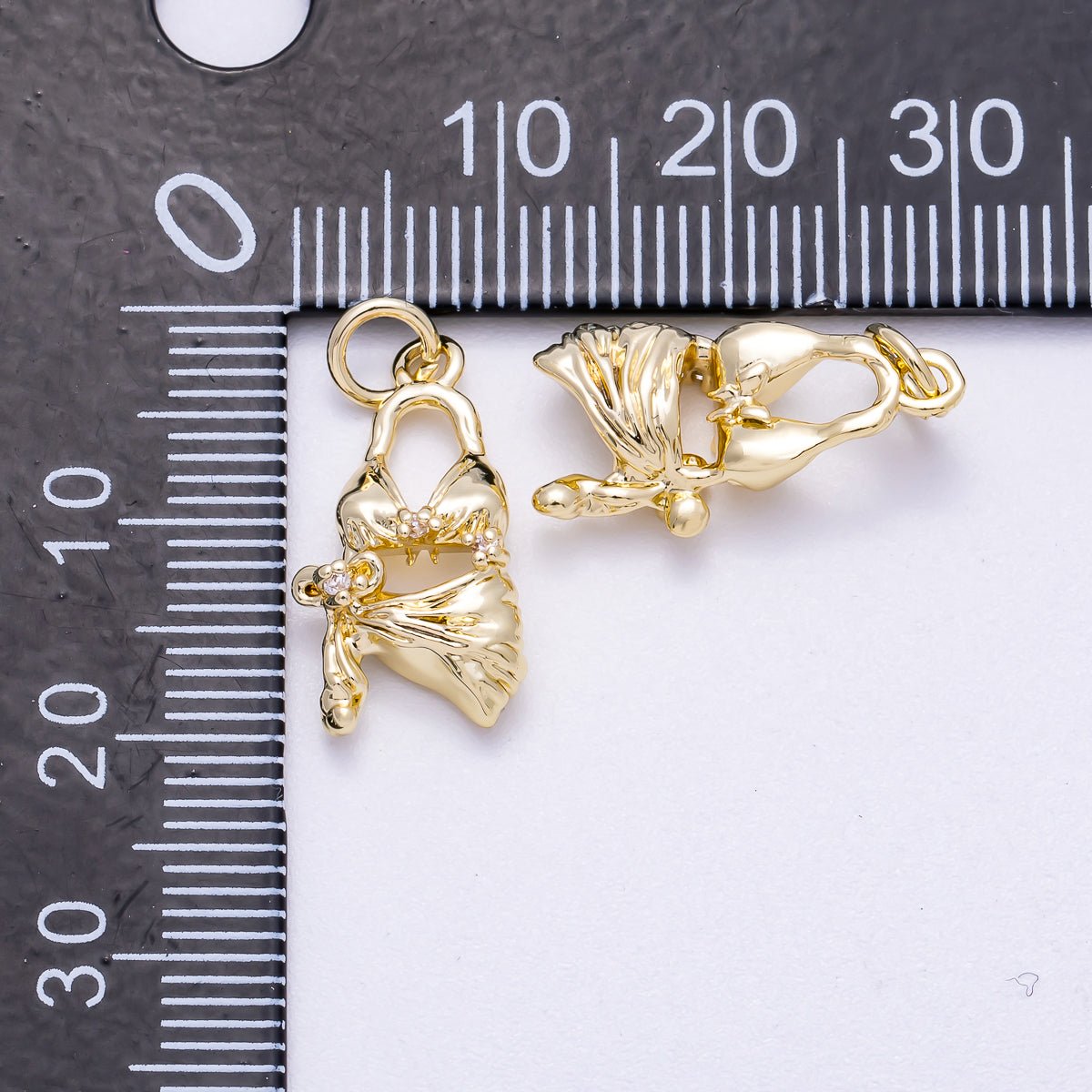 16K Gold Filled 19mm Clear CZ Summer Beach Bikini 3D Multidimensional Charm | Charms - 00631 - DLUXCA