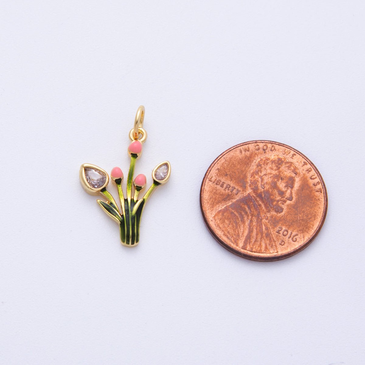 16K Gold Filled 19mm CZ Enamel Tulip Flower Charm | Charms - 00102 - DLUXCA