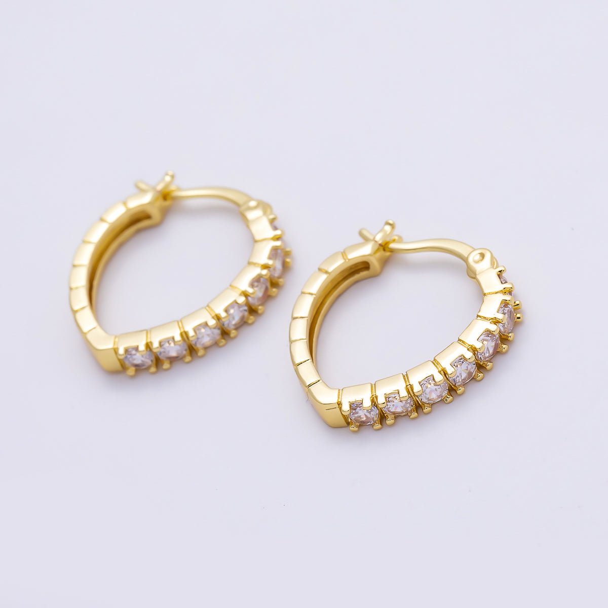 16K Gold Filled 19mm Micro Paved CZ V-Shape Latch Hoop | Earrings-00710 - DLUXCA