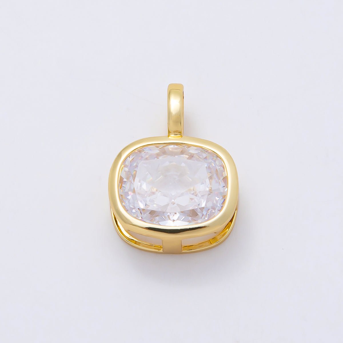 16K Gold Filled 19mm Rounded Baguette CZ Bezel Pendant | Charms-01041 - DLUXCA