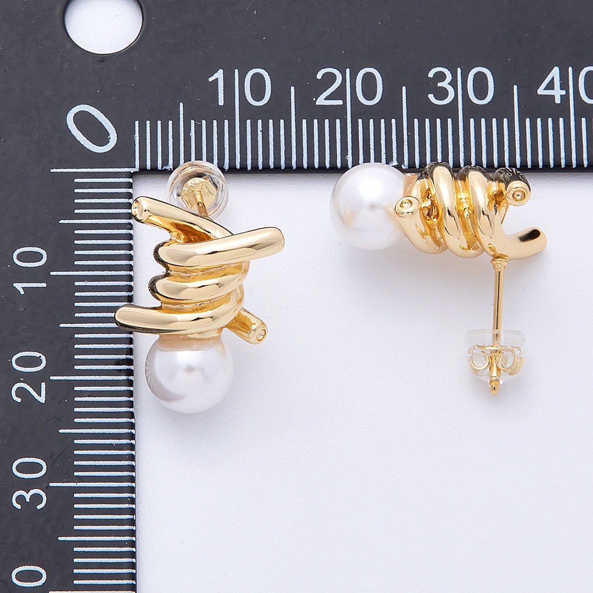 16K Gold Filled 19mm Shell Pearl Knot Stud Earrings | Earrings - 00140 - DLUXCA