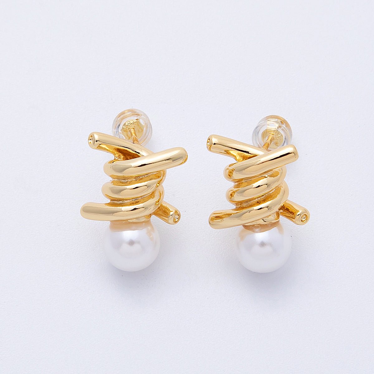 16K Gold Filled 19mm Shell Pearl Knot Stud Earrings | Earrings - 00140 - DLUXCA