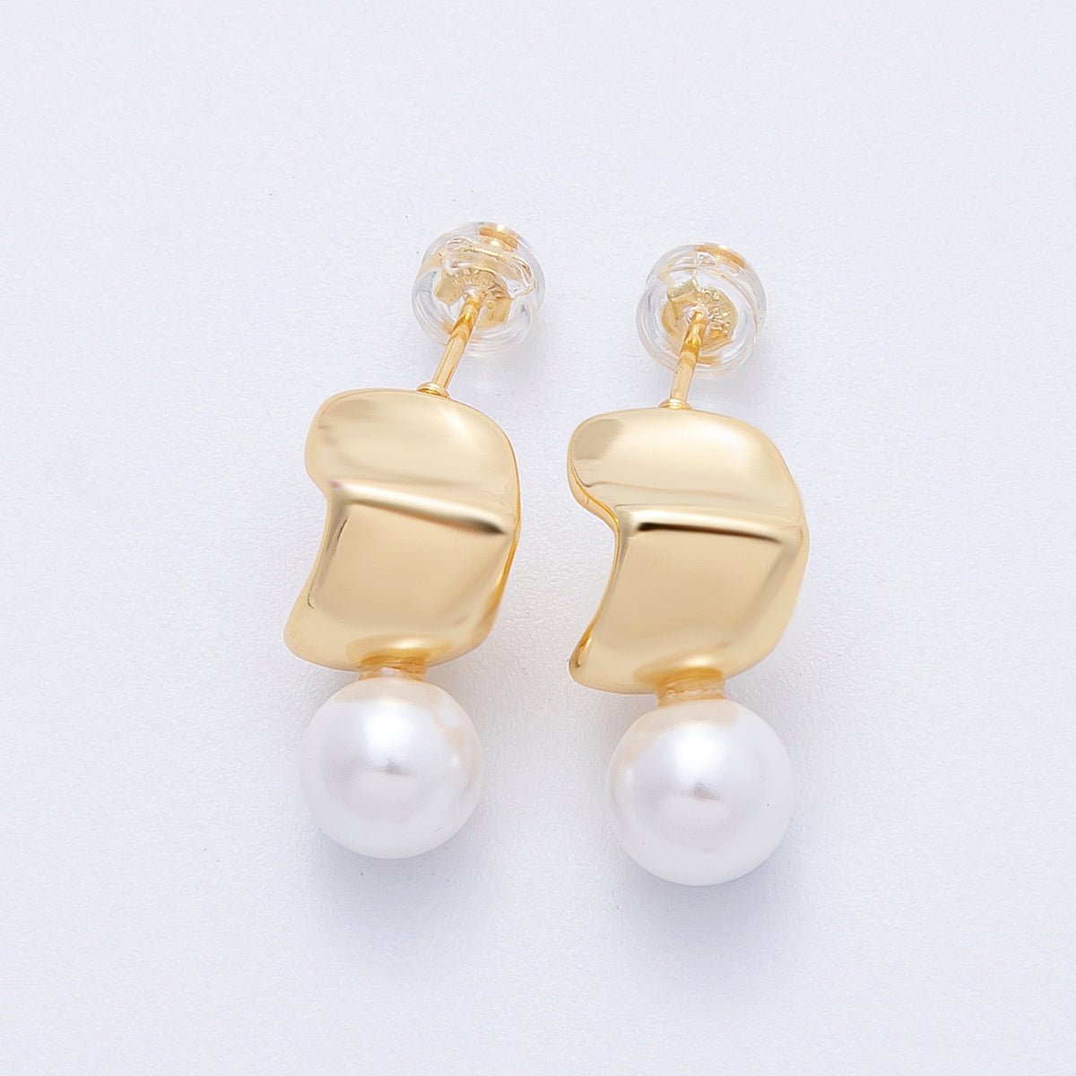 16K Gold Filled 19mm Shell Pearl Wide Molten Drop Stud Earrings | Earrings - 00139 - DLUXCA