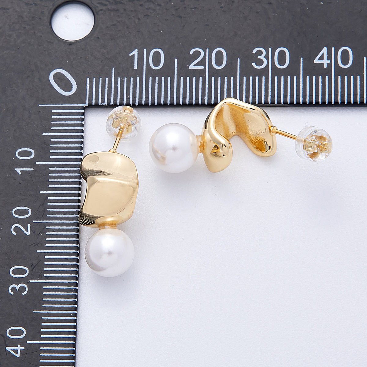16K Gold Filled 19mm Shell Pearl Wide Molten Drop Stud Earrings | Earrings - 00139 - DLUXCA