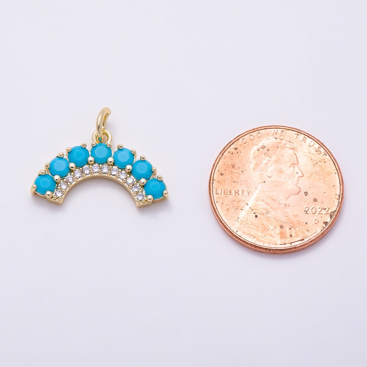 16K Gold Filled 19mm Turquoise CZ Curved Gemstone Crescent Arch Charm | Charms-01626 - DLUXCA