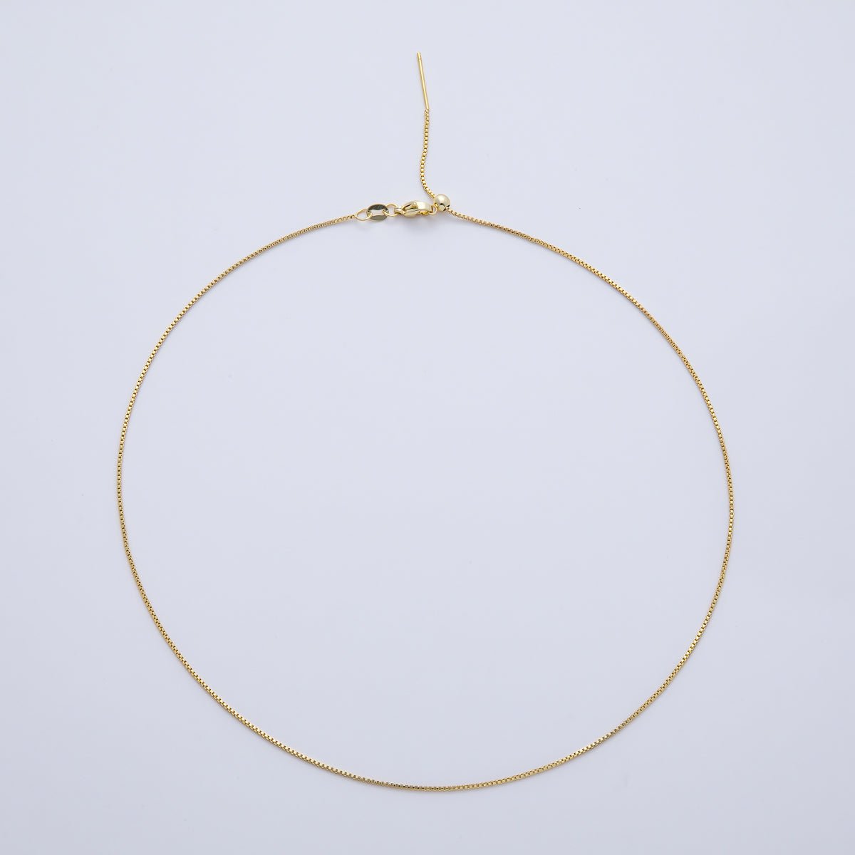 16K Gold Filled 1mm Minimalist Box Chain 19 Inch Slider Needle Adjustable Necklace | WA - 04212 - DLUXCA