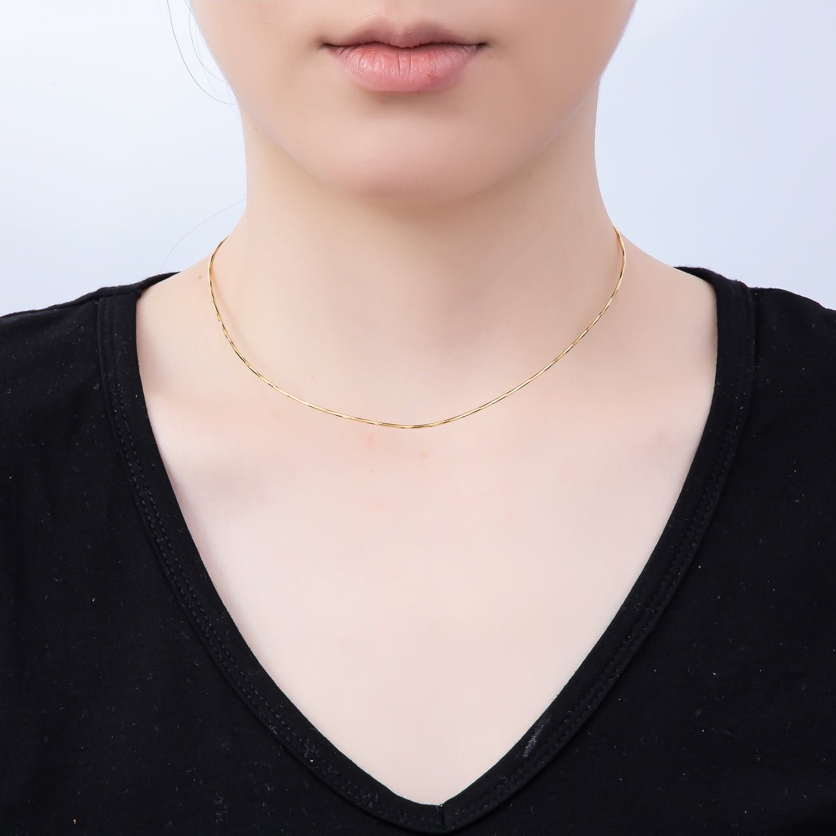 16K Gold Filled 1mm Twist Snake Chain 16 Inch Necklace in Gold & Silver | WA - 04474 WA - 04475 - DLUXCA