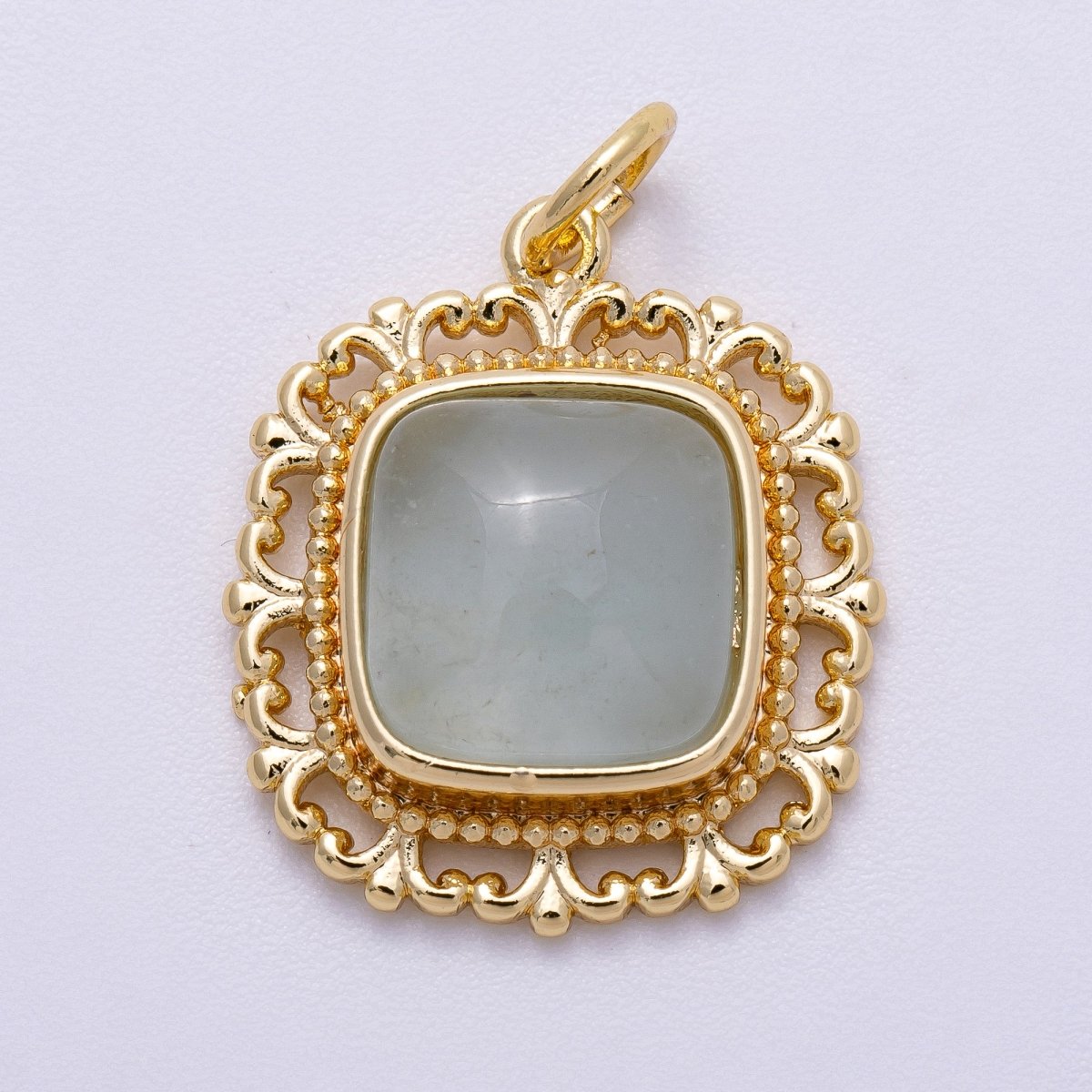 16K Gold Filled 20mm Aquamarine, Amethyst, Prehnite Square Gemstone Artisan Bezel Charm | Charms - 00603 - Charms - 00605 - DLUXCA