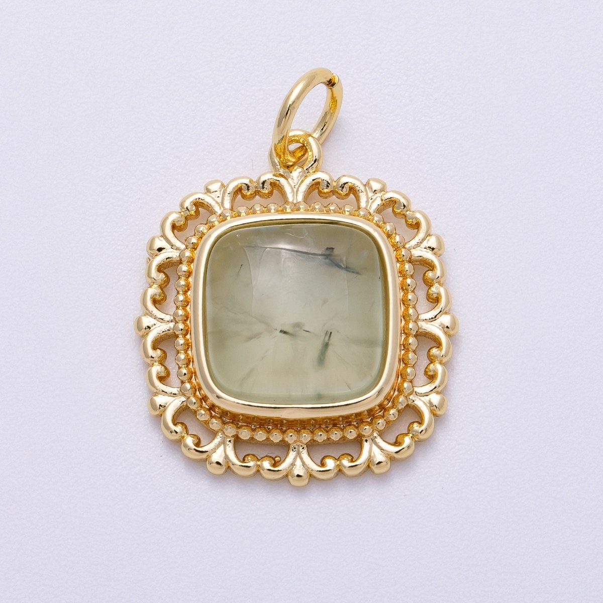 16K Gold Filled 20mm Aquamarine, Amethyst, Prehnite Square Gemstone Artisan Bezel Charm | Charms - 00603 - Charms - 00605 - DLUXCA