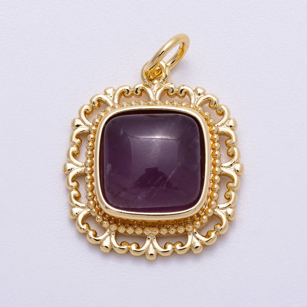 16K Gold Filled 20mm Aquamarine, Amethyst, Prehnite Square Gemstone Artisan Bezel Charm | Charms - 00603 - Charms - 00605 - DLUXCA