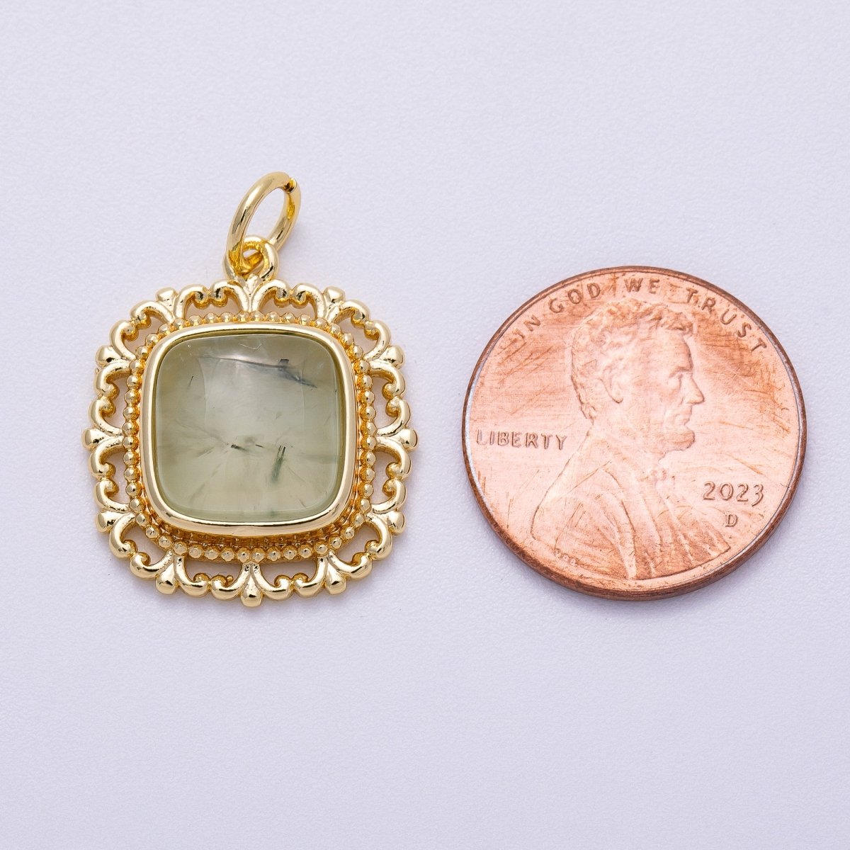 16K Gold Filled 20mm Aquamarine, Amethyst, Prehnite Square Gemstone Artisan Bezel Charm | Charms - 00603 - Charms - 00605 - DLUXCA