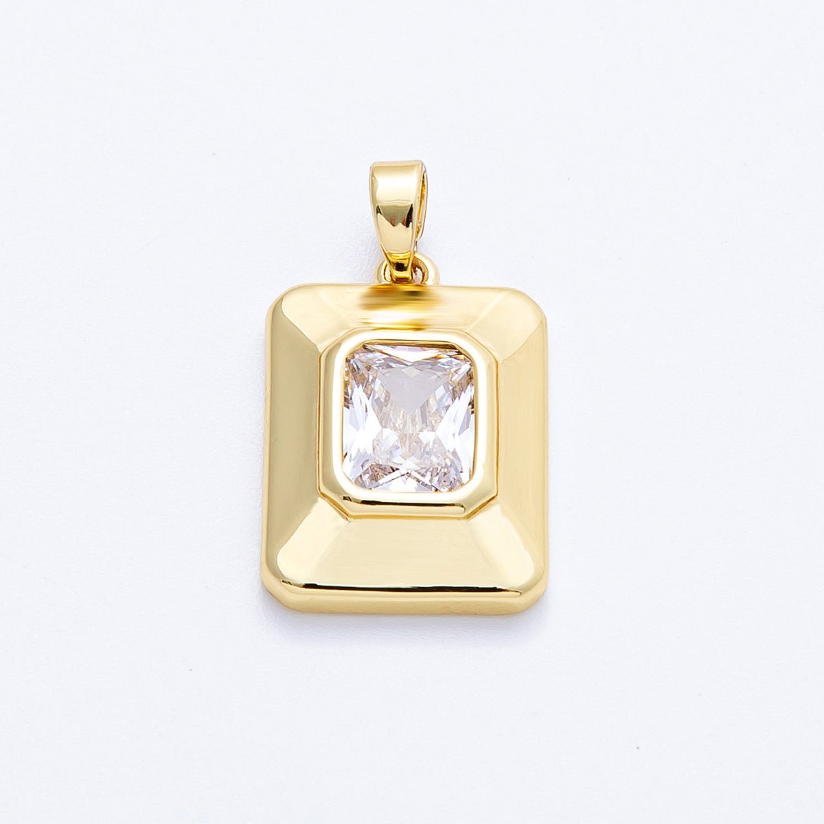 16K Gold Filled 20mm Baguette CZ Rectangular Tag Pendant | Charms - 00205 - DLUXCA
