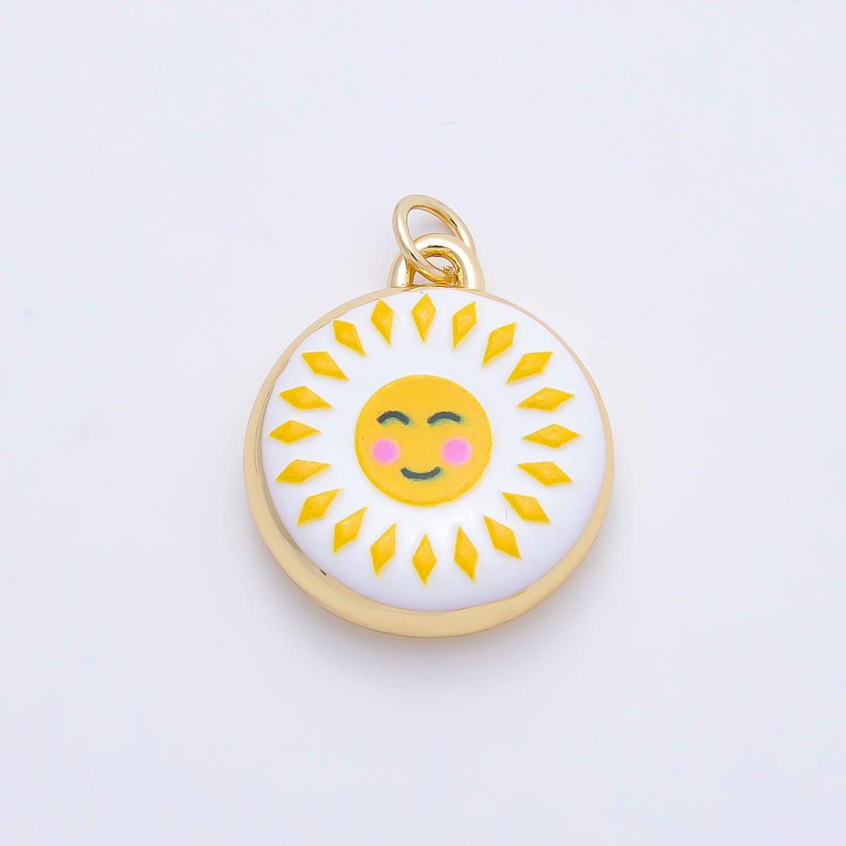 16K Gold Filled 20mm Celestial Sun Enamel Round Charm | Charms-01242 - DLUXCA