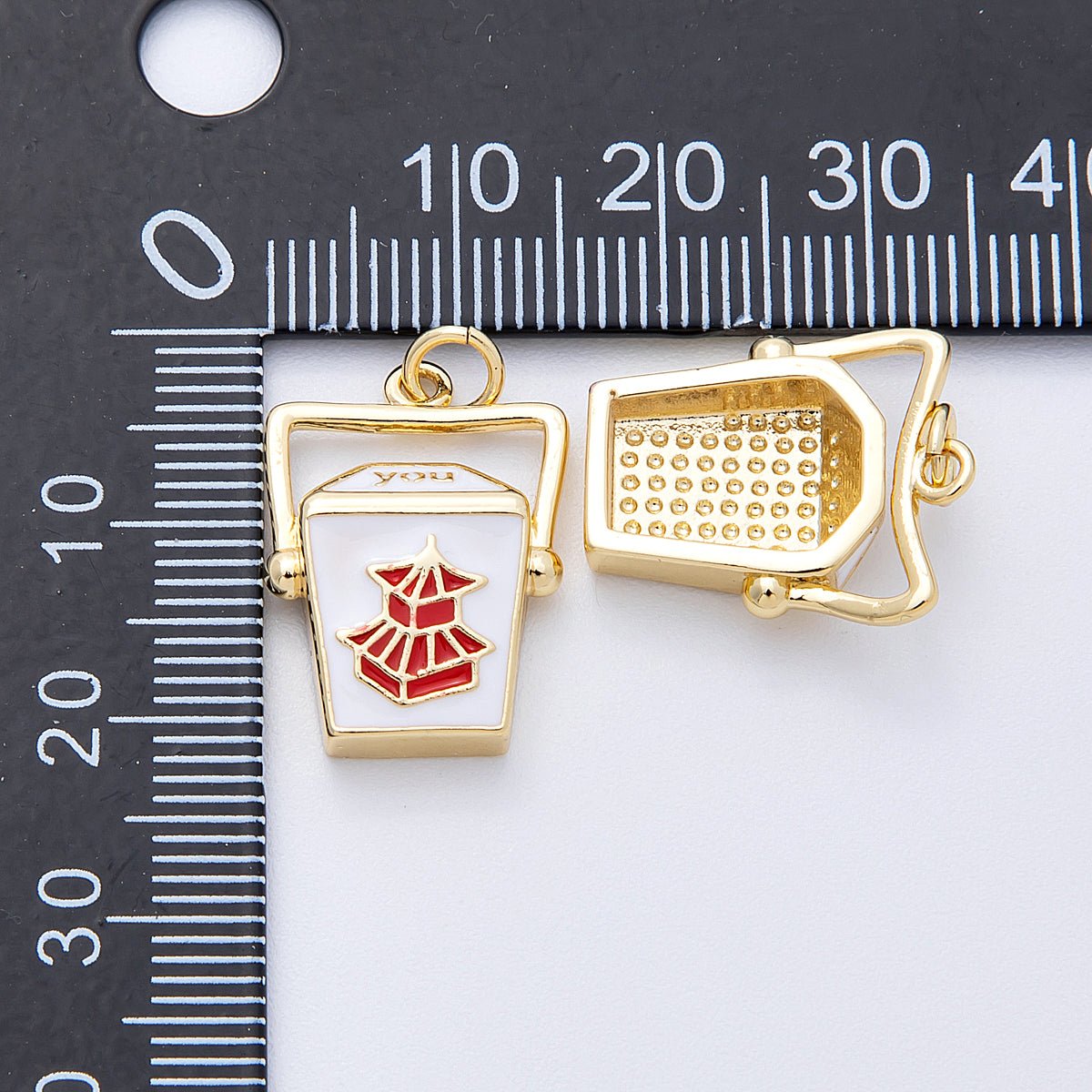 16K Gold Filled 20mm Chinese Take Out Box Enamel Charm | Charms - 00123 - DLUXCA