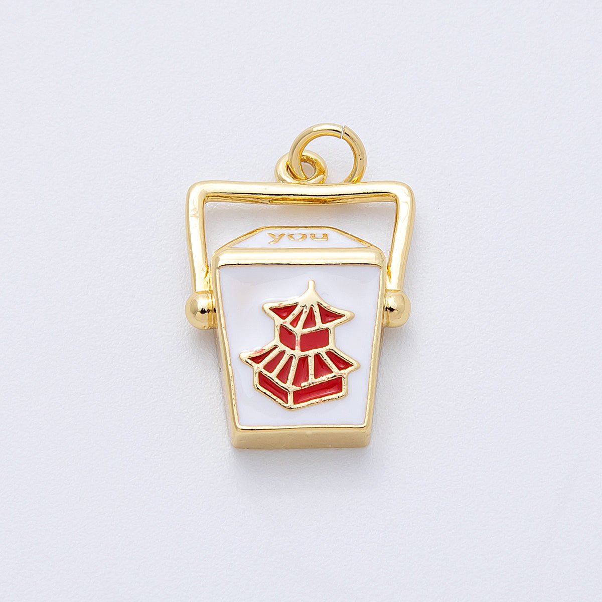 16K Gold Filled 20mm Chinese Take Out Box Enamel Charm | Charms - 00123 - DLUXCA