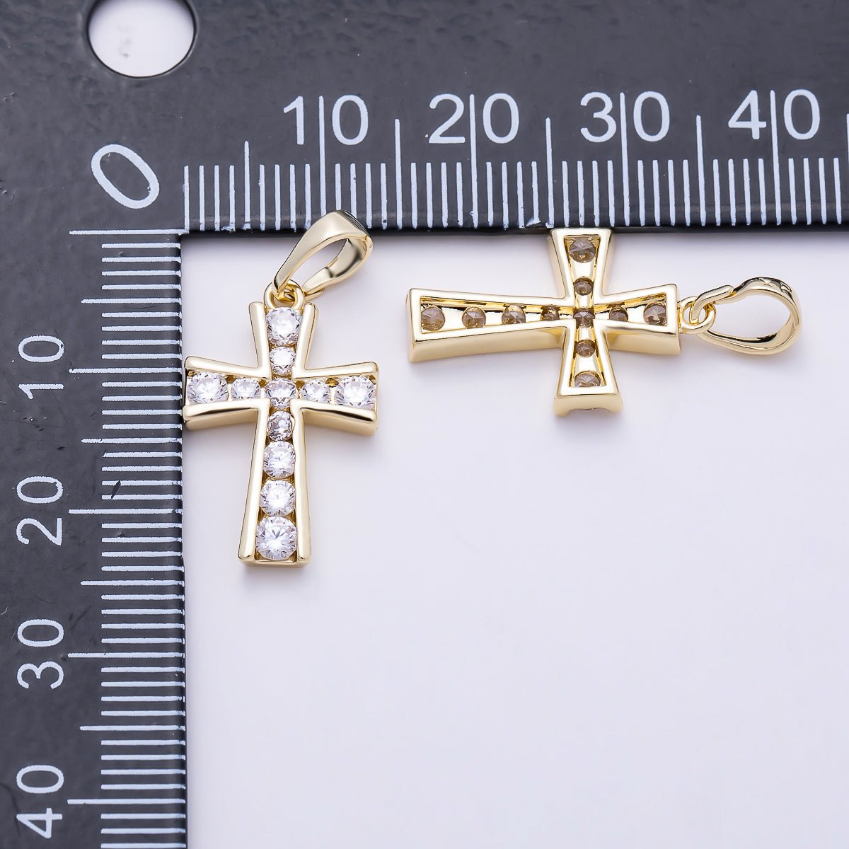 16K Gold Filled 20mm Clear CZ Lined Religious Cross Pendant | Charms-01381 - DLUXCA