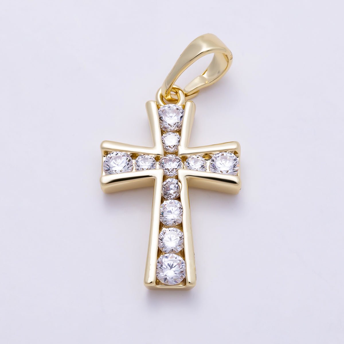 16K Gold Filled 20mm Clear CZ Lined Religious Cross Pendant | Charms-01381 - DLUXCA