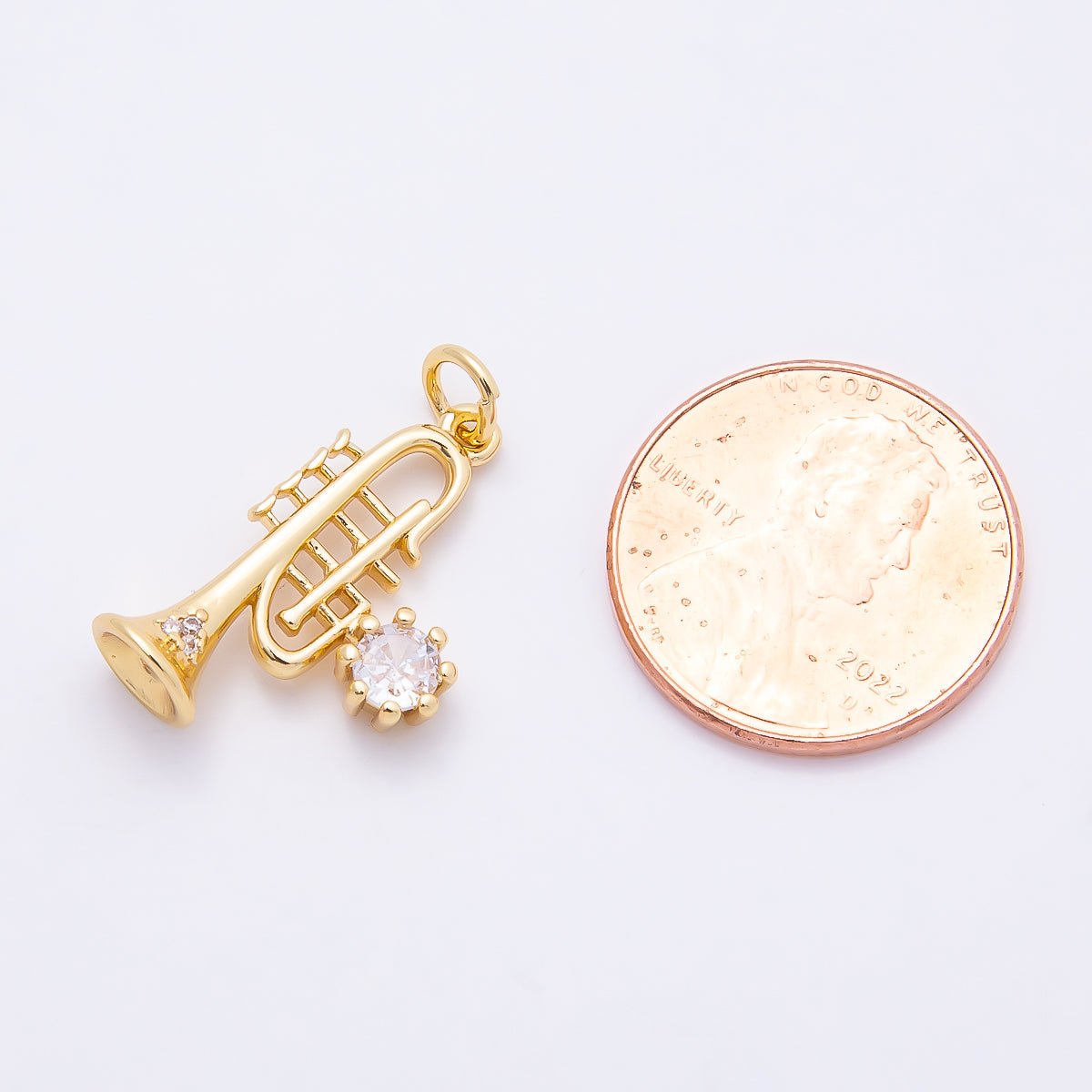 16K Gold Filled 20mm Clear CZ Trumpet Musical Instrument Charm | Charms - 00858 - DLUXCA