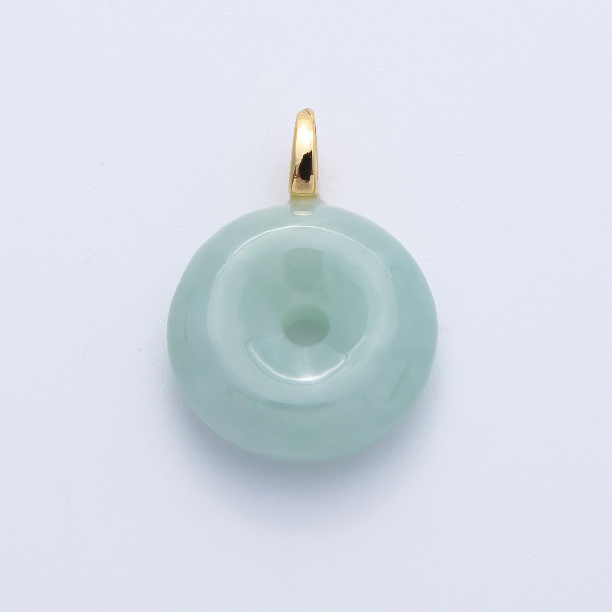 16K Gold Filled 20mm Green Jade Donut Natural Gemstone Pendant | Charms - 00259 - DLUXCA