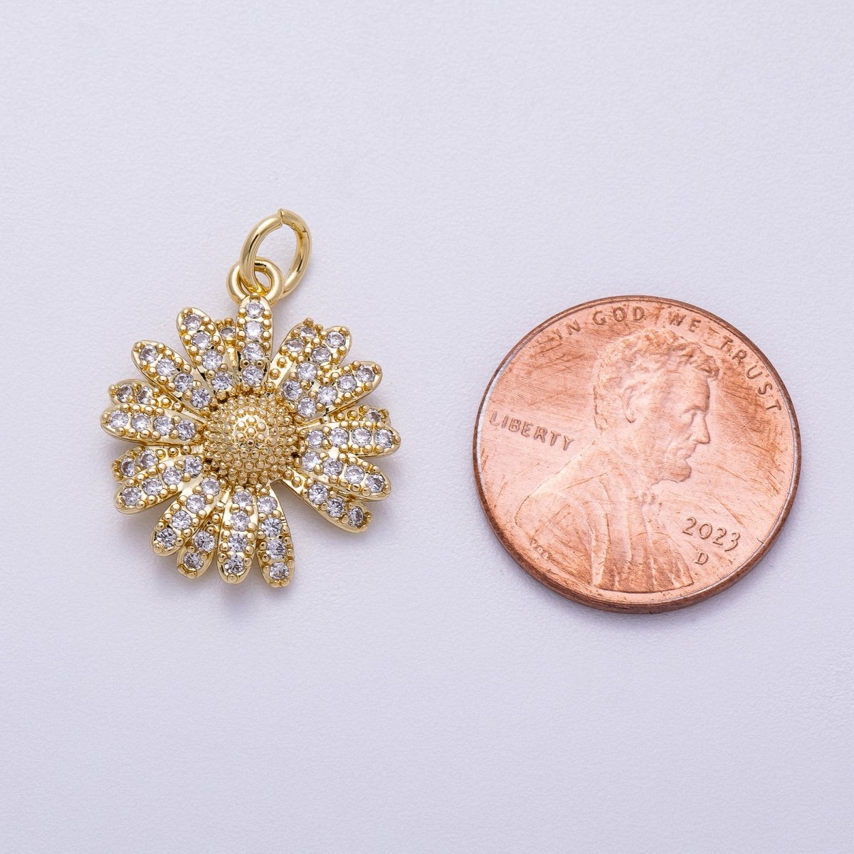 16K Gold Filled 20mm Micro Paved CZ Daisy Flower Charm | Charms - 00564 - DLUXCA