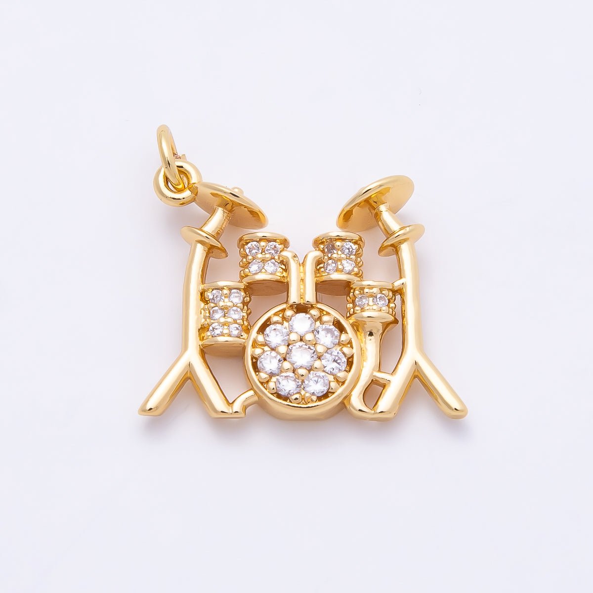 16K Gold Filled 20mm Micro Paved CZ Drum Kit Set Musical Instrument Charm | Charms-00862 - DLUXCA