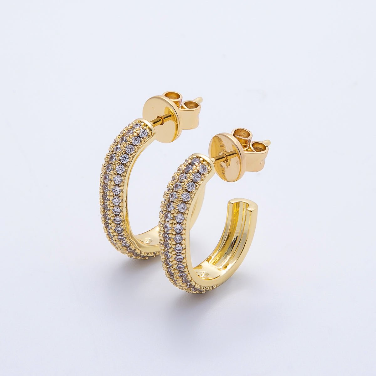 16K Gold Filled 20mm Micro Paved CZ J - Shaped Hoop Earrings | Earrings - 00339 - DLUXCA