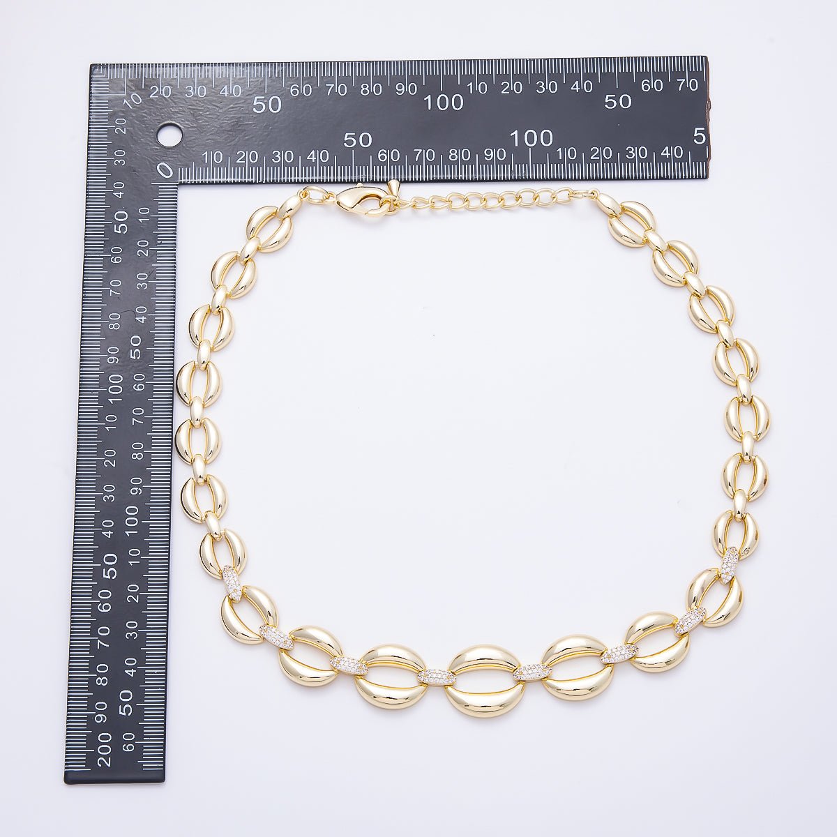 16K Gold Filled 20mm Micro Paved CZ Puffed Mariner Link Chain 16 Inch Necklace | WA-00448 - WA-00449 - DLUXCA