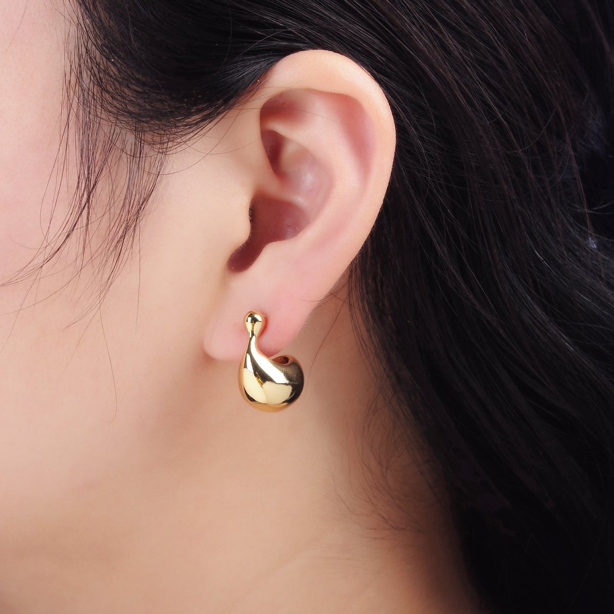 16K Gold Filled 20mm Molten Dome C - Shaped Earrings | P519 - DLUXCA