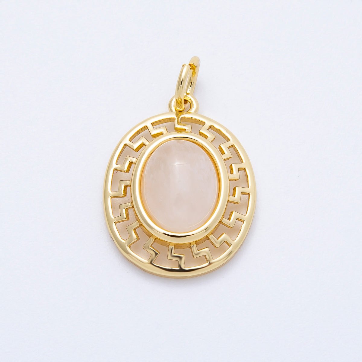 16K Gold Filled 20mm Moonstone, Red Agate Cabochon Gemstone Open Filigree Geometric Bezel Oval Charm | Charms - 00695 - Charms - 00696 - DLUXCA
