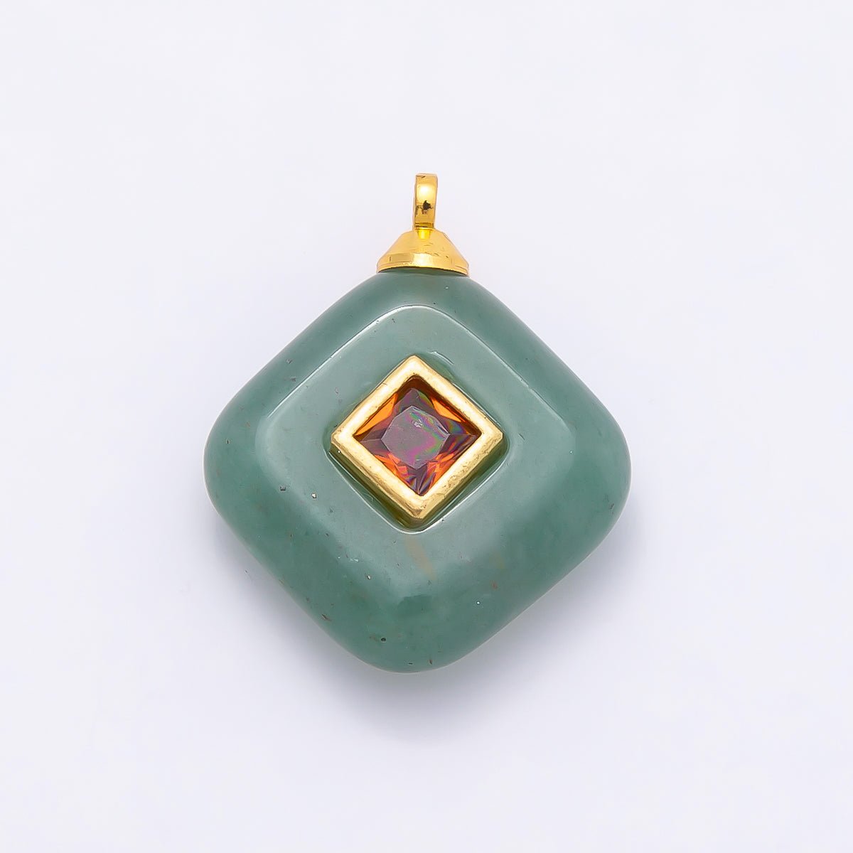 16K Gold Filled 20mm Multicolor CZ Embedded Gemstone Rhombus Pendant | Charms-01001 ~ Charms-01008 - DLUXCA