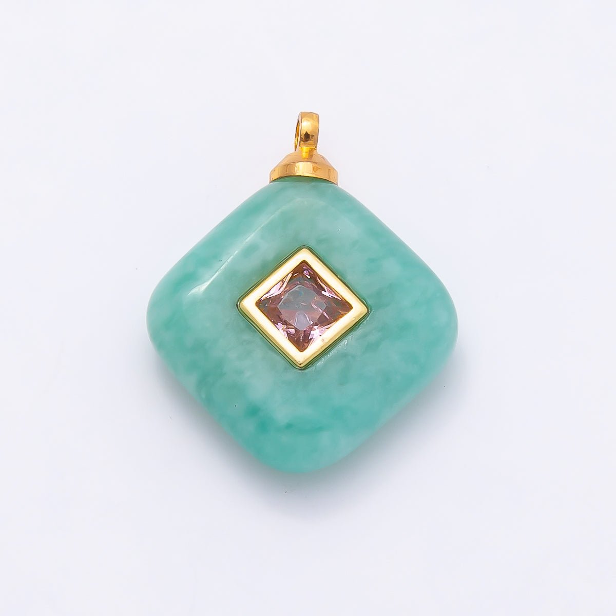 16K Gold Filled 20mm Multicolor CZ Embedded Gemstone Rhombus Pendant | Charms-01001 ~ Charms-01008 - DLUXCA