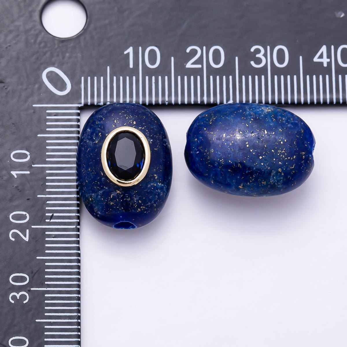 16K Gold Filled 20mm Natural Gemstone Multicolor CZ Bezel Oval Beads | Beads-00544 ~ Beads-00551 - DLUXCA