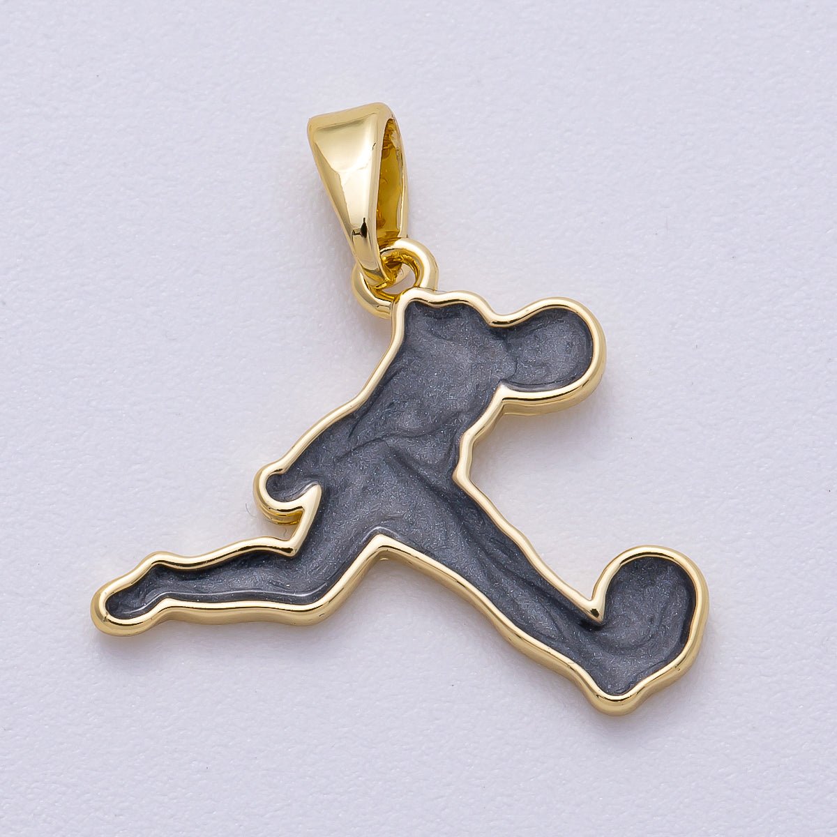 16K Gold Filled 20mm Soccer Athlete World Cup Player Silhouette Enamel Pendant in Gold & Silver | Charms - 00490 - Charms - 00491 - DLUXCA